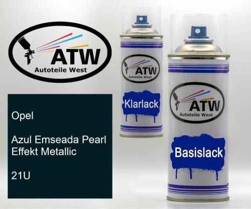 Opel, Azul Emseada Pearl Effekt Metallic, 21U: 400ml Sprühdose + 400ml Klarlack - Set, von ATW Autoteile West.